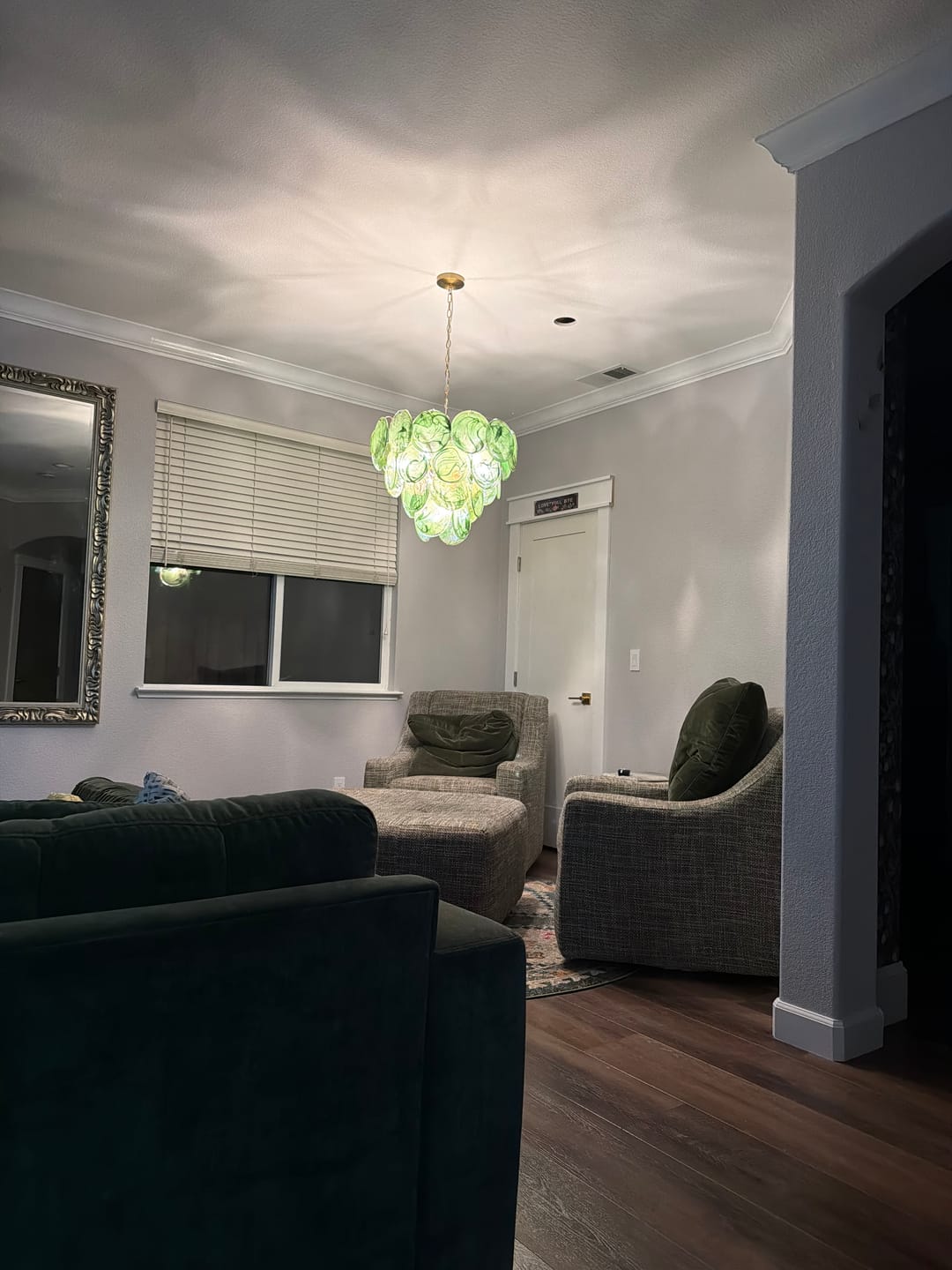 Customer photo review of Art Deco Green Iridescent Swirl Glass Tiered Chandelier