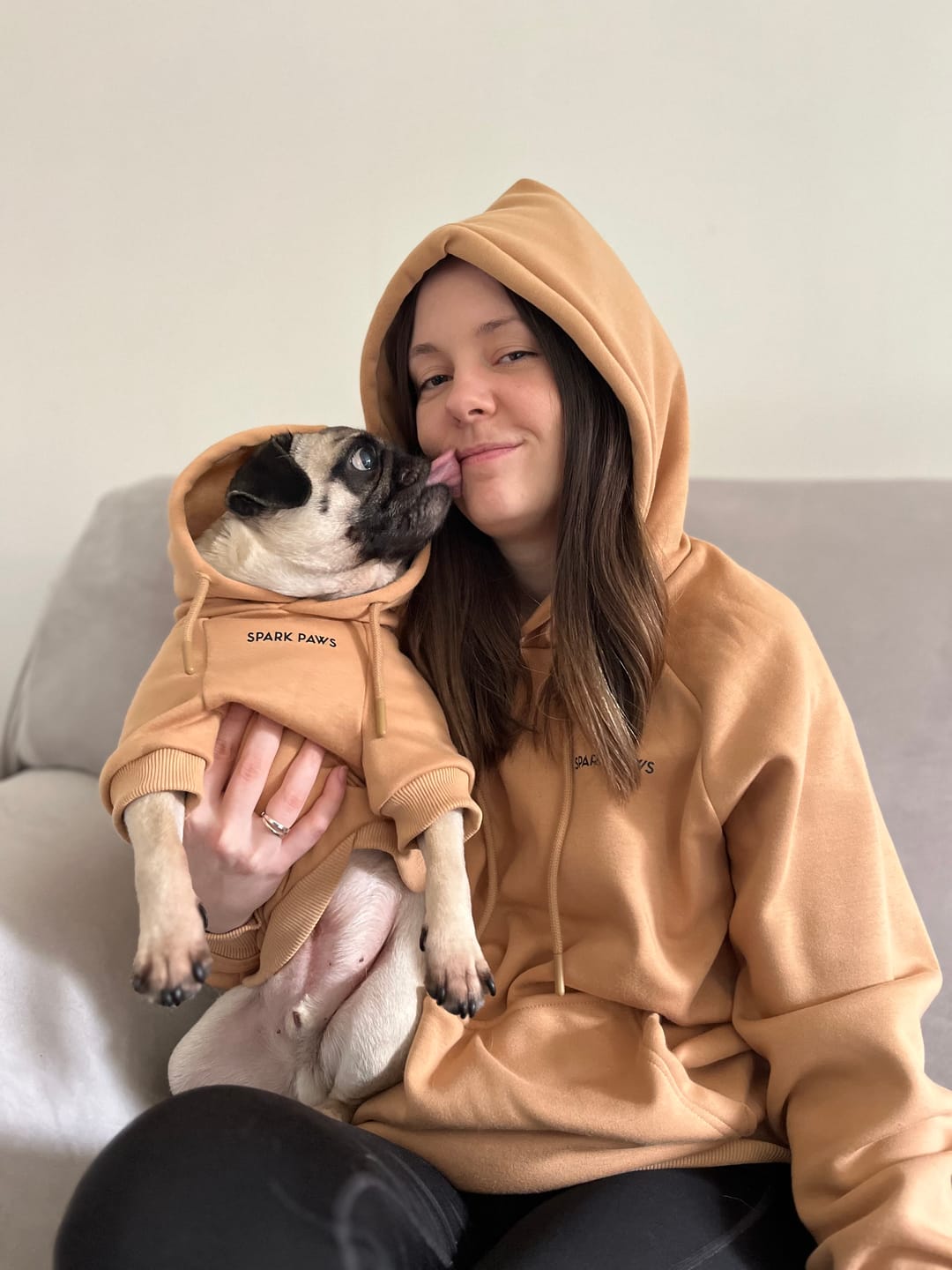 Customer photo review of Essential Dog Hoodie - Caramel
