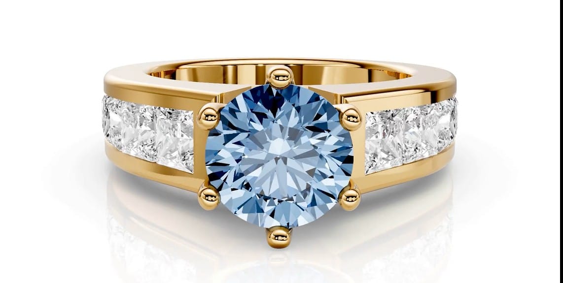 Customer photo review of 2.20-5.20 CT Princess Cut Fancy Blue Diamonds - Engagement Ring