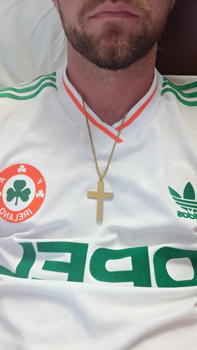 Customer photo review of FREE Today: Modern Tri-Color Lord's Prayer Cross Necklace: A Timeless Symbol of Holy