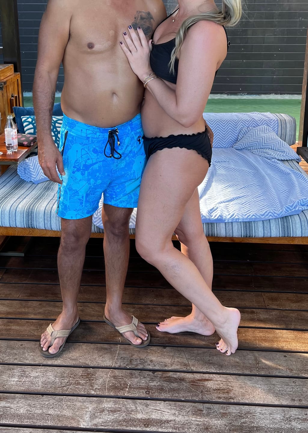 Customer photo review of Splatter Swim Shorts Blue - 5"
