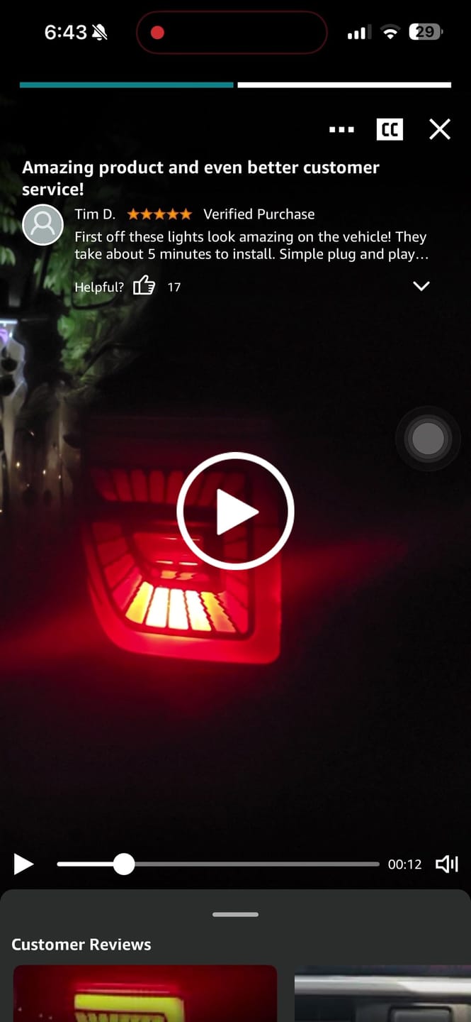 Customer video review of 2010-2024 Toyota 4Runner Full LED Tail Light Assembly - Dynamic Sequential Turn Signals - Plug & Play