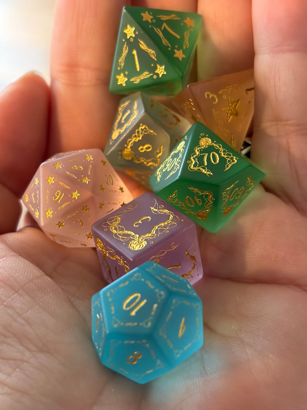 Customer photo review of Seaglass Glass Dice Set