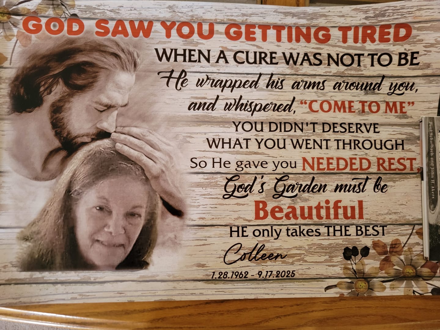 Customer photo review of Personalized Photo Memorial God Saw You Getting Tired Safe In God Is Hand Canvas Prints And Poster