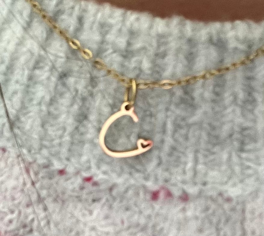 Customer photo review of Gold Letter Heart Necklace
