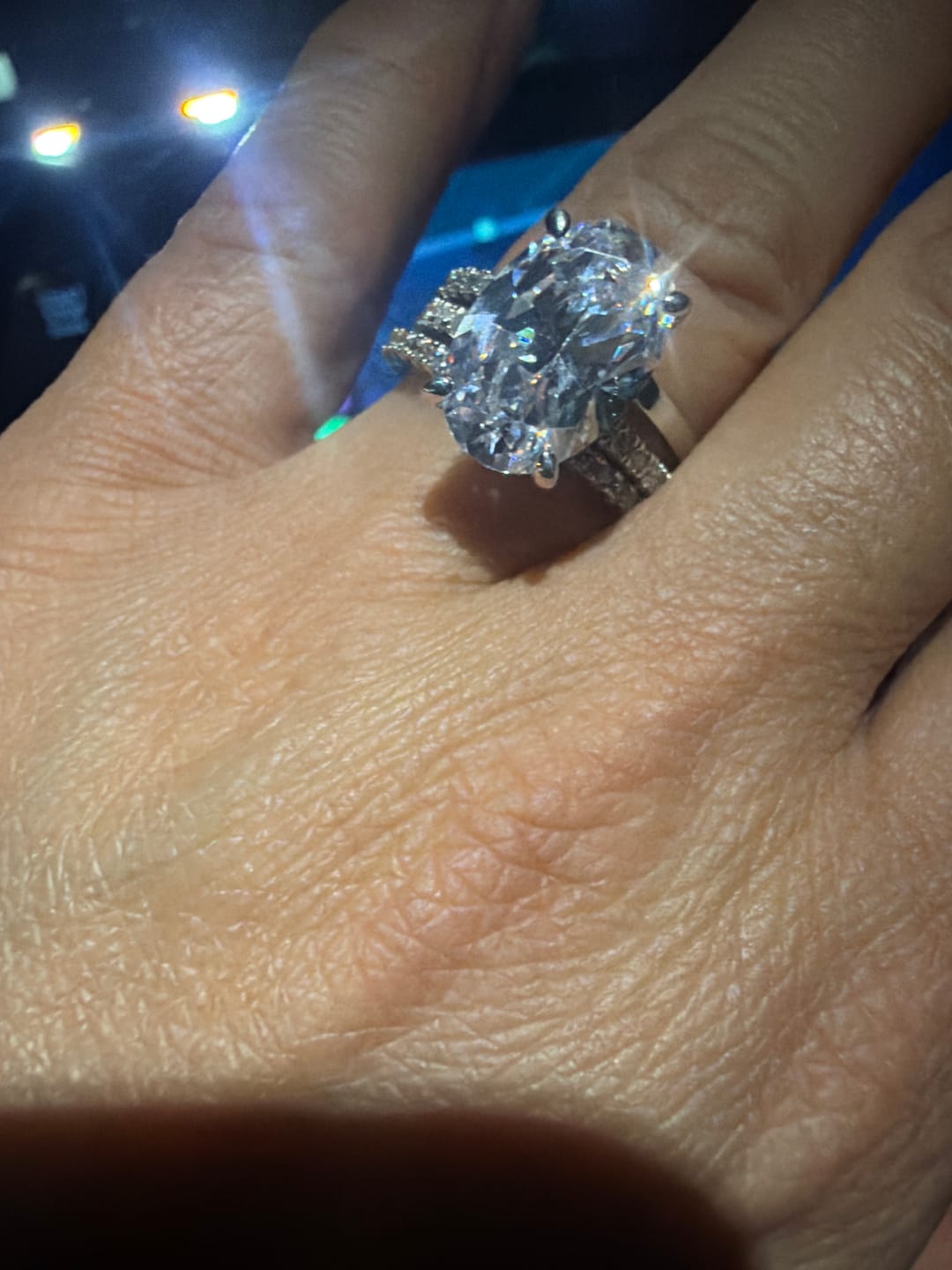 Customer photo review of Solitaire Hidden Halo 5.5ct Oval CZ Ring Set in Sterling Silver