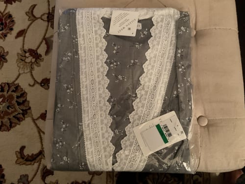 Customer photo review of Pale Meadow Cotton Yarndye Chambray Wrap Robe