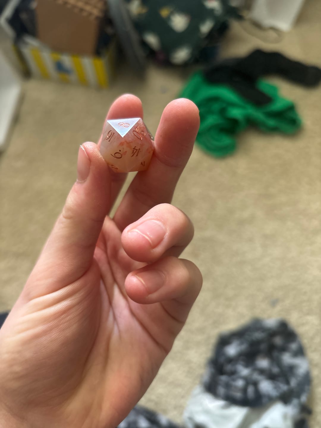 Customer photo review of URWizards D&D Nanhong Agate Gemstone Engraved Dice Set(Limited edition)