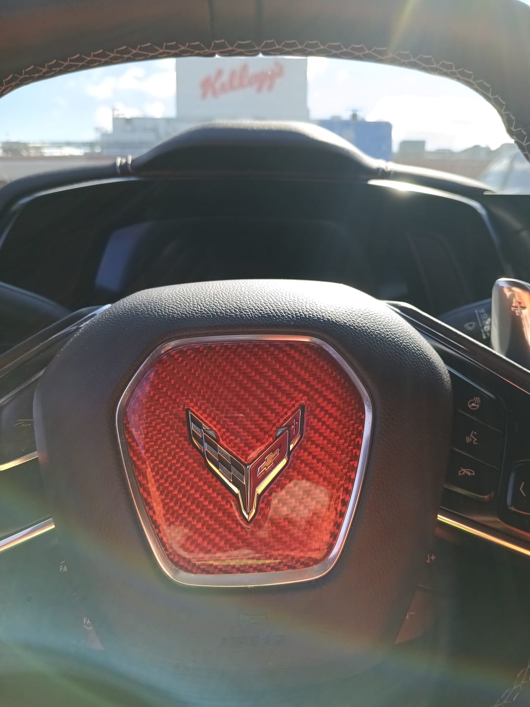Customer photo review of C8 2020+ Chevy Corvette Steering Wheel Airbag Center Carbon Fiber Cover