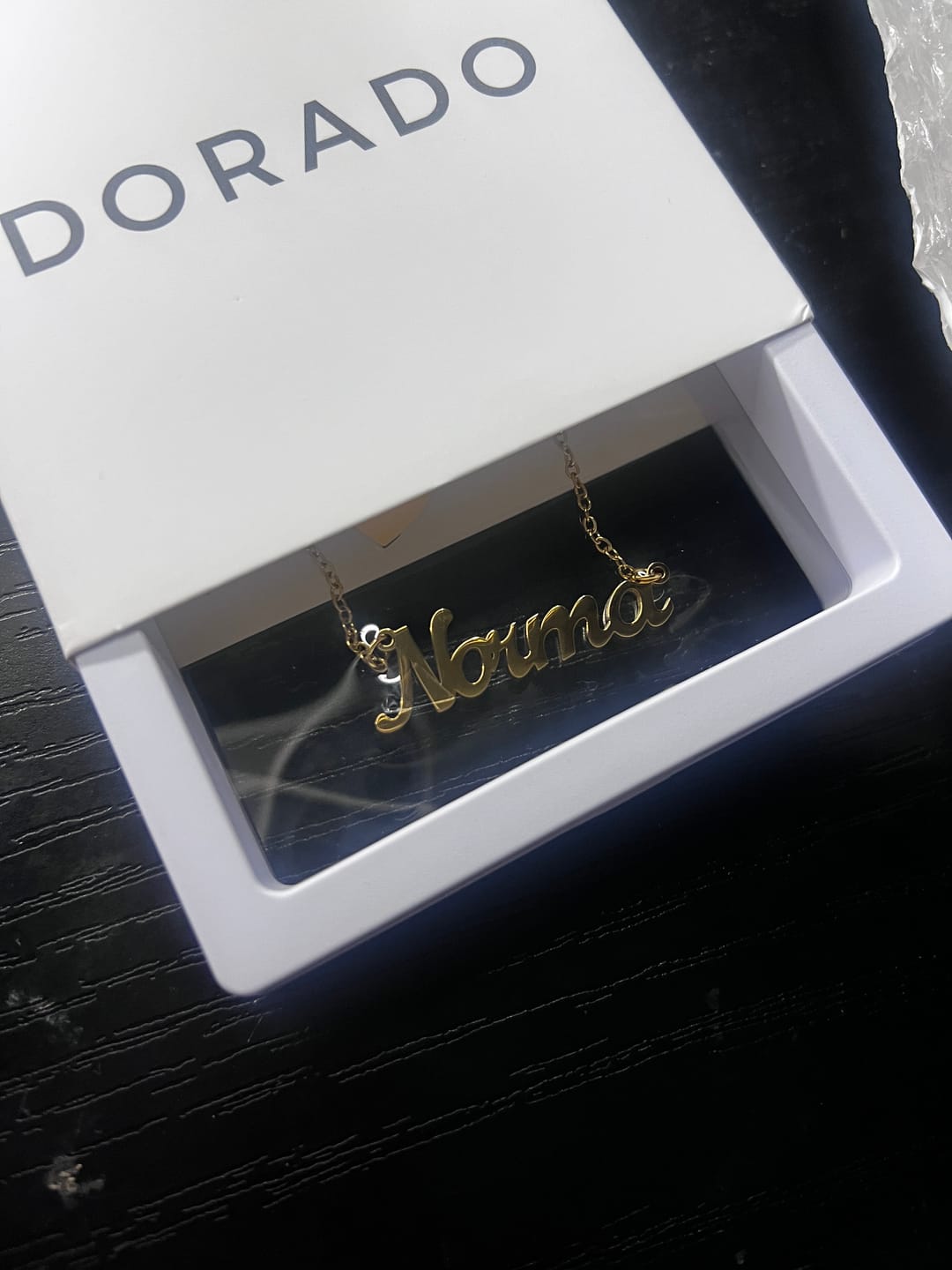 Customer photo review of Heart Layer Name Necklace