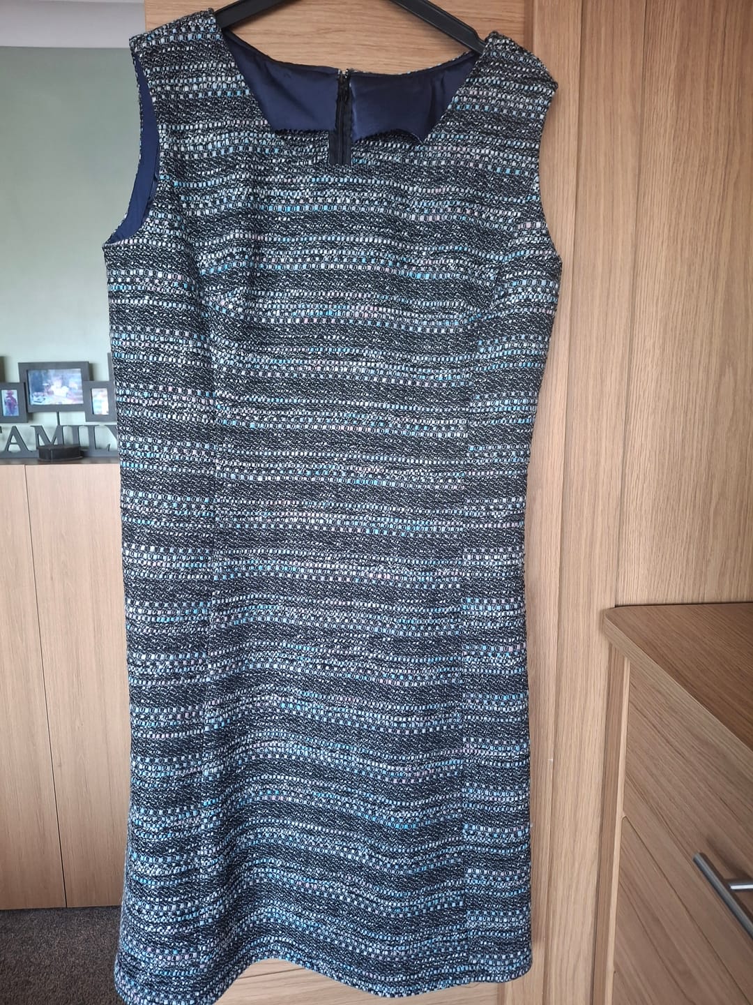 Customer photo review of Blue and Grey Boucle Fabric