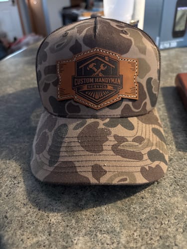 Customer photo review of Custom Leather Patch Hats Richardson CAMO Laser Engraved