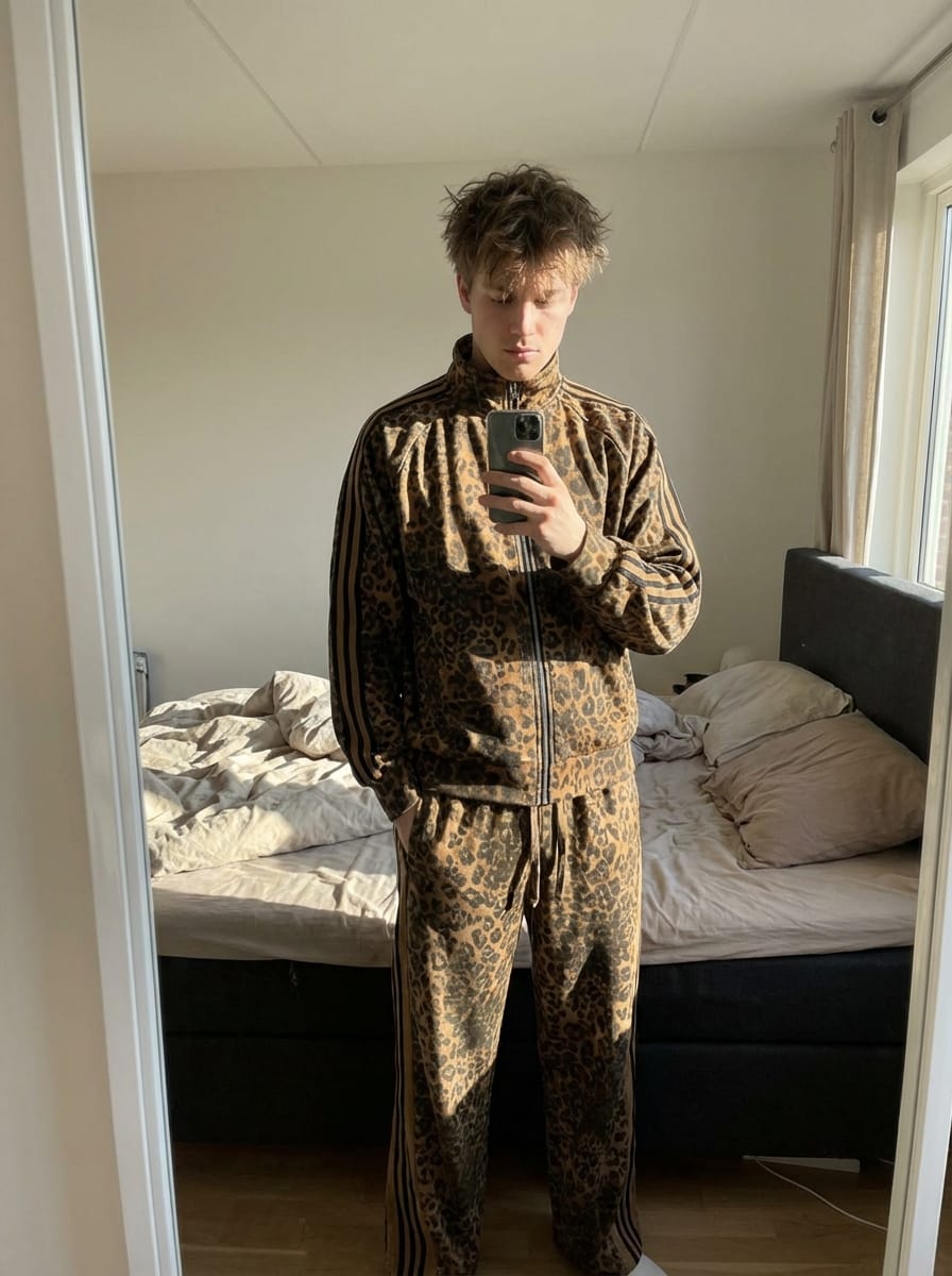 Customer photo review of French Terry Cheetah Print Suede Tracksuit - 2277
