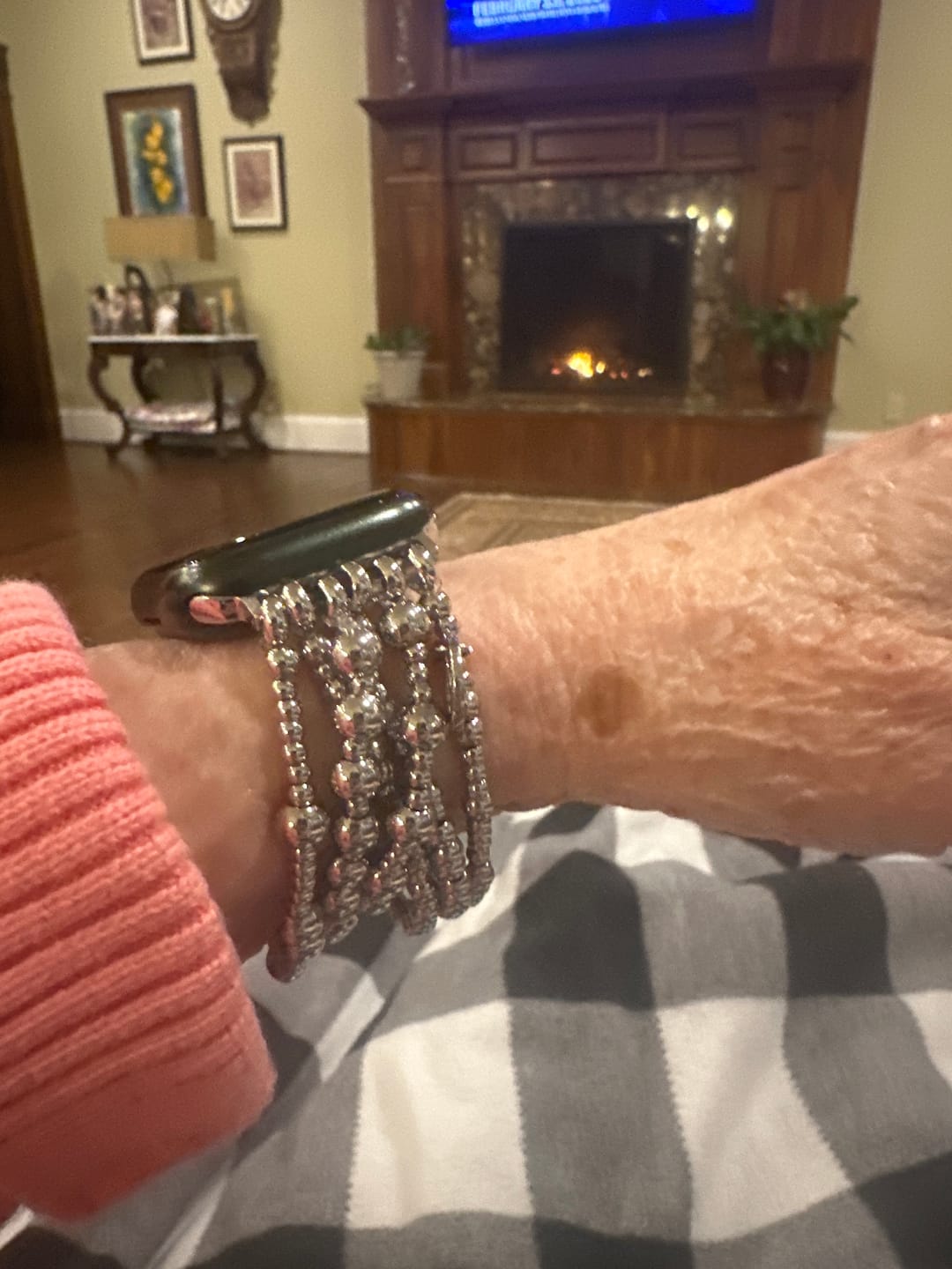 Customer photo review of Platinum Demure Stretch Apple Watch Strap