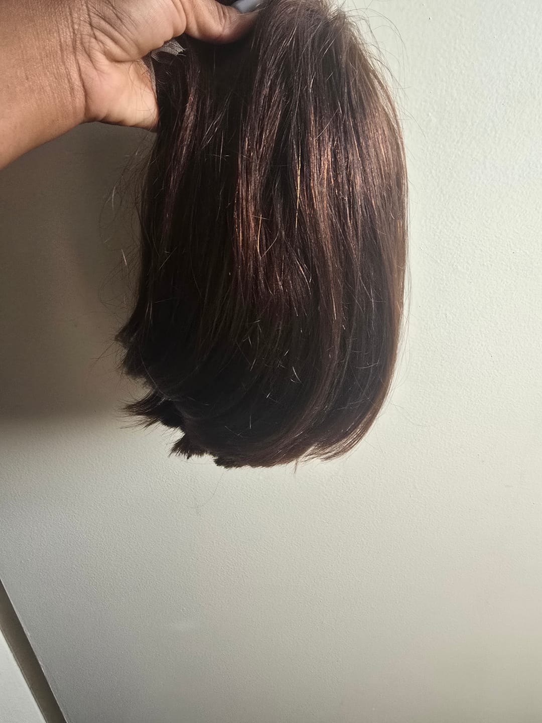 Customer photo review of Double Drawn Chocolate Brown Glue-less 5 X 5 lace Bob Wigs