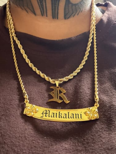 Customer photo review of 10mm Alana Heirloom Personalized Plate Necklace