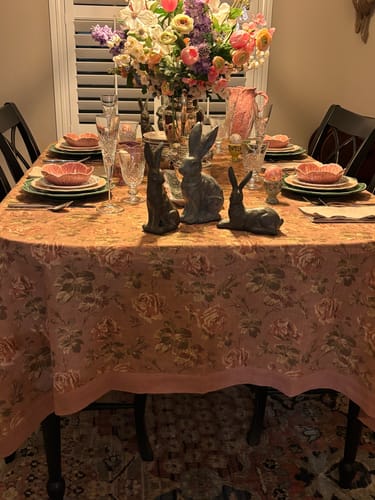 Customer photo review of Dusty Rose Linen Tablecloth