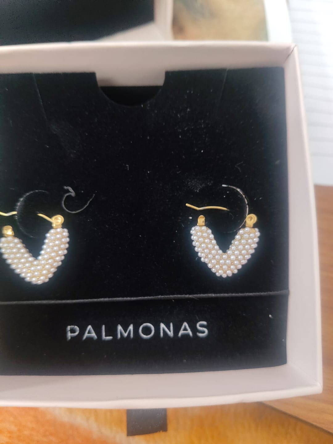 Customer photo review of Heart Shapped Pearl Hoop Earrings