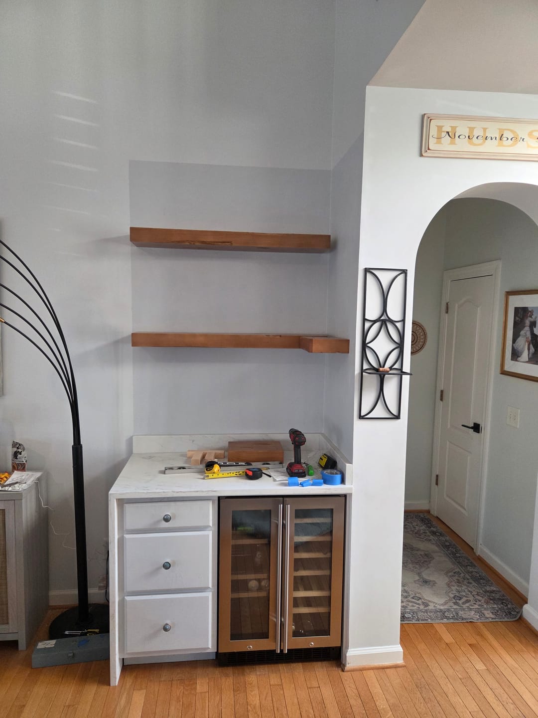 Customer photo review of Distressed 3" Thick Floating Shelves