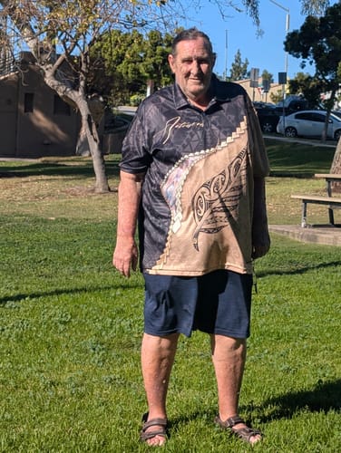 Customer photo review of New Zealand Maori Silver Fern Polo Shirt, Paua Shell Golf Shirts Signatrue