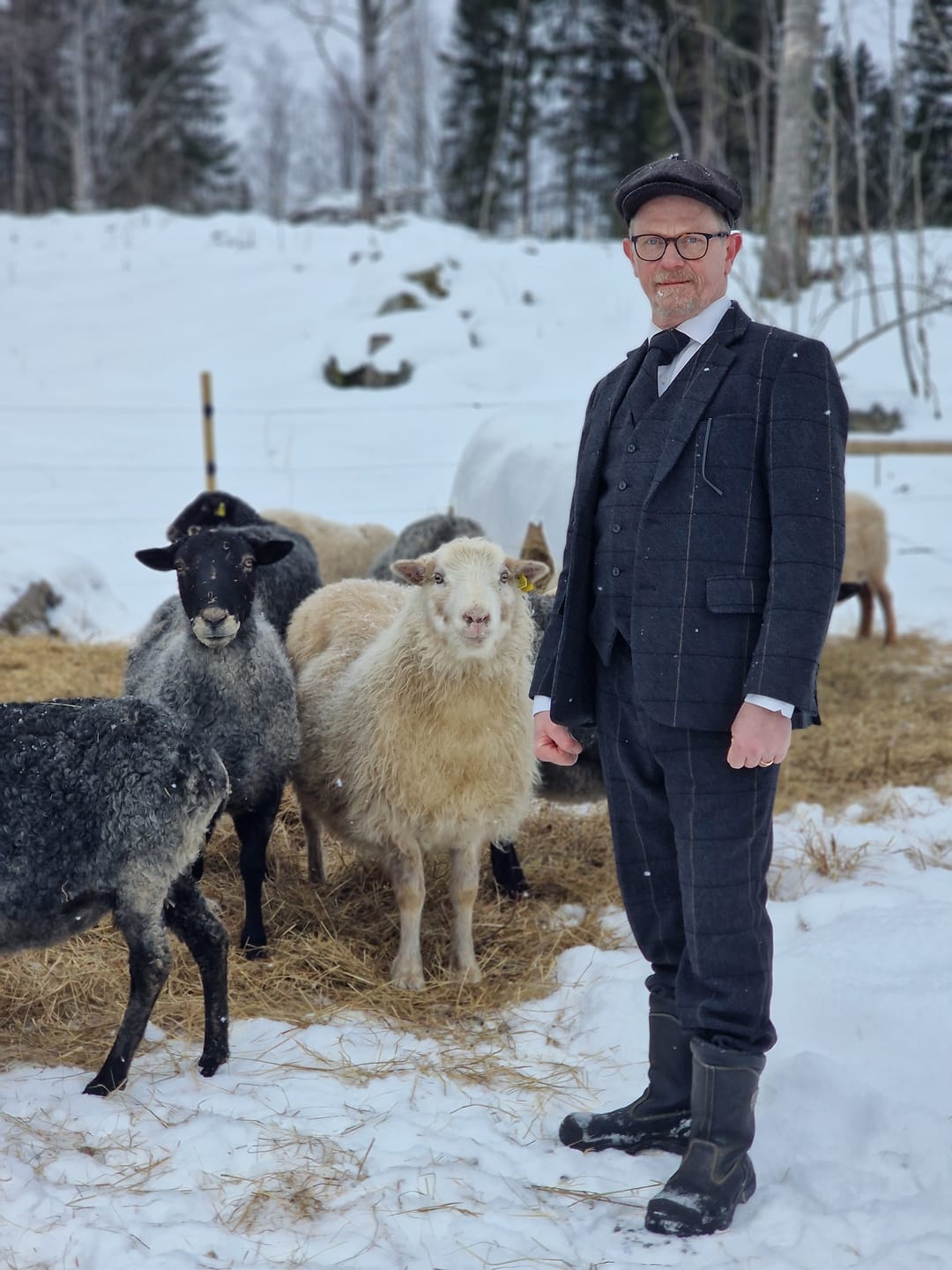 Customer photo review of Charcoal Grey Overcheck Tweed 3 Piece Suit