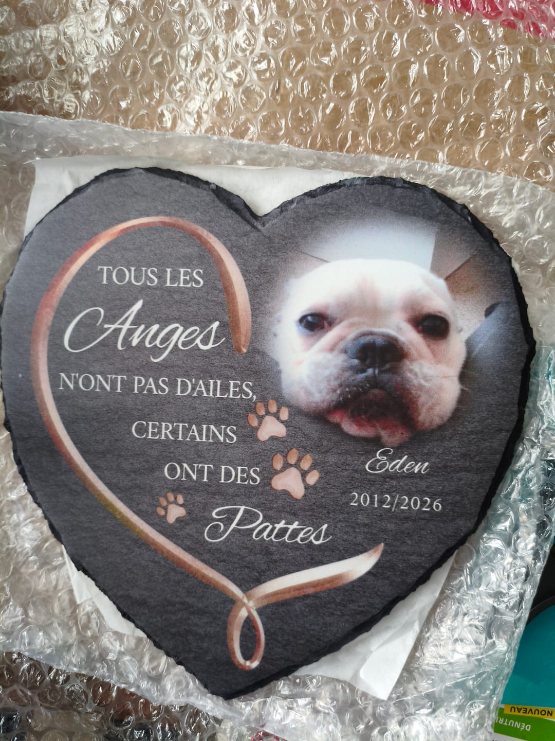 Customer photo review of Anges avec pattes - Cœur en ardoise personnalisé