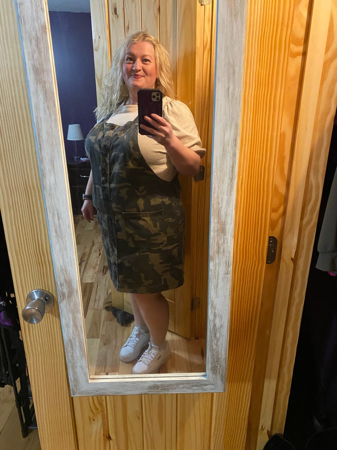 Customer photo review of Camo Print Button Front Overall Dress