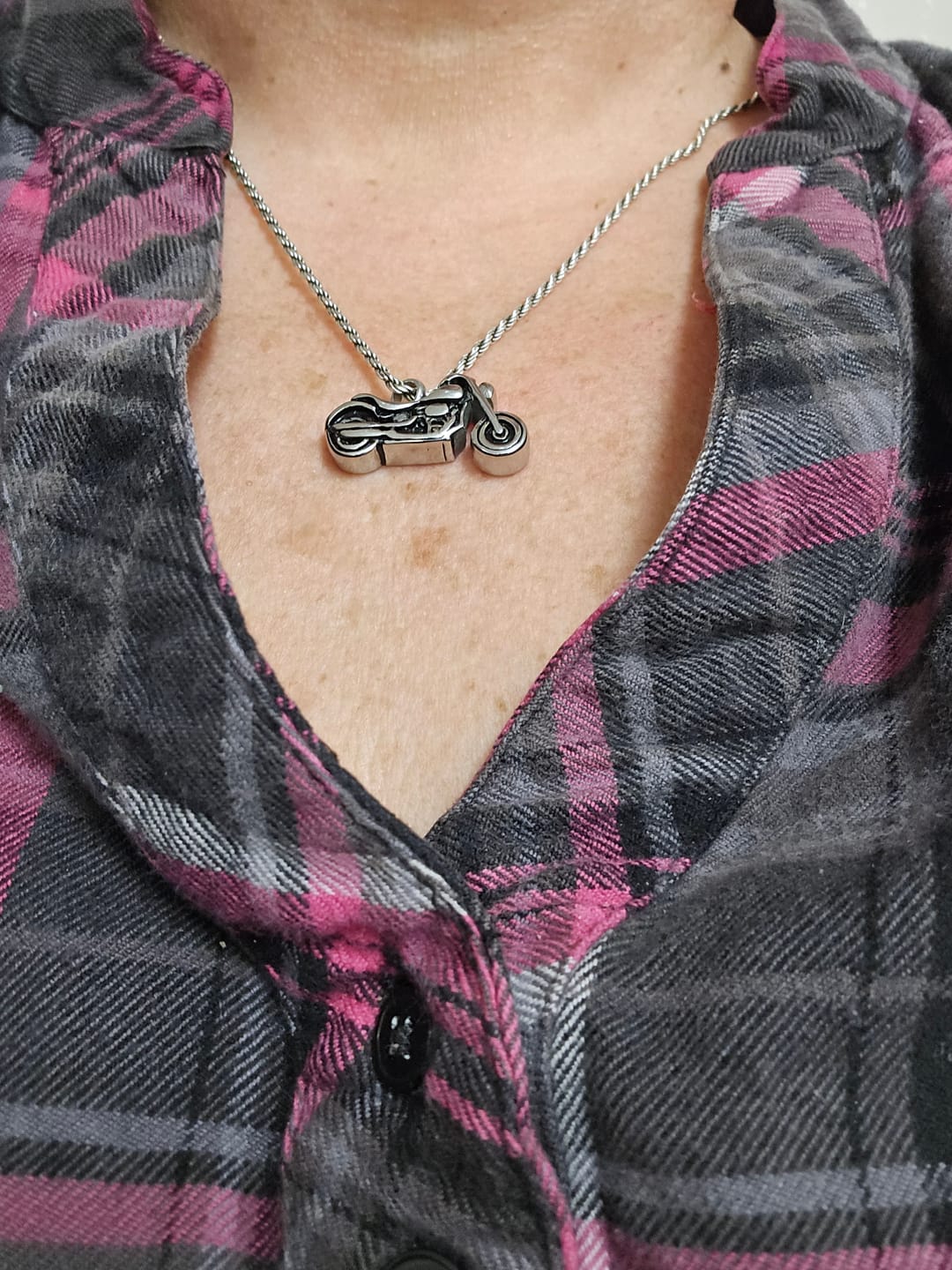 Customer photo review of Cremation Urn Necklace Motorcycle Pendant for Ashes-A016
