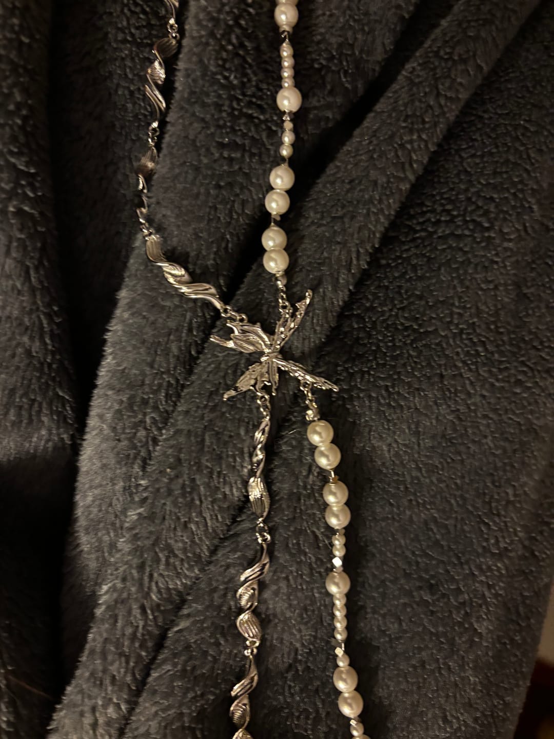 Customer photo review of "Whiterfly" Platinum Plated Statement Layered White Shell Butterfly Pendant Necklace