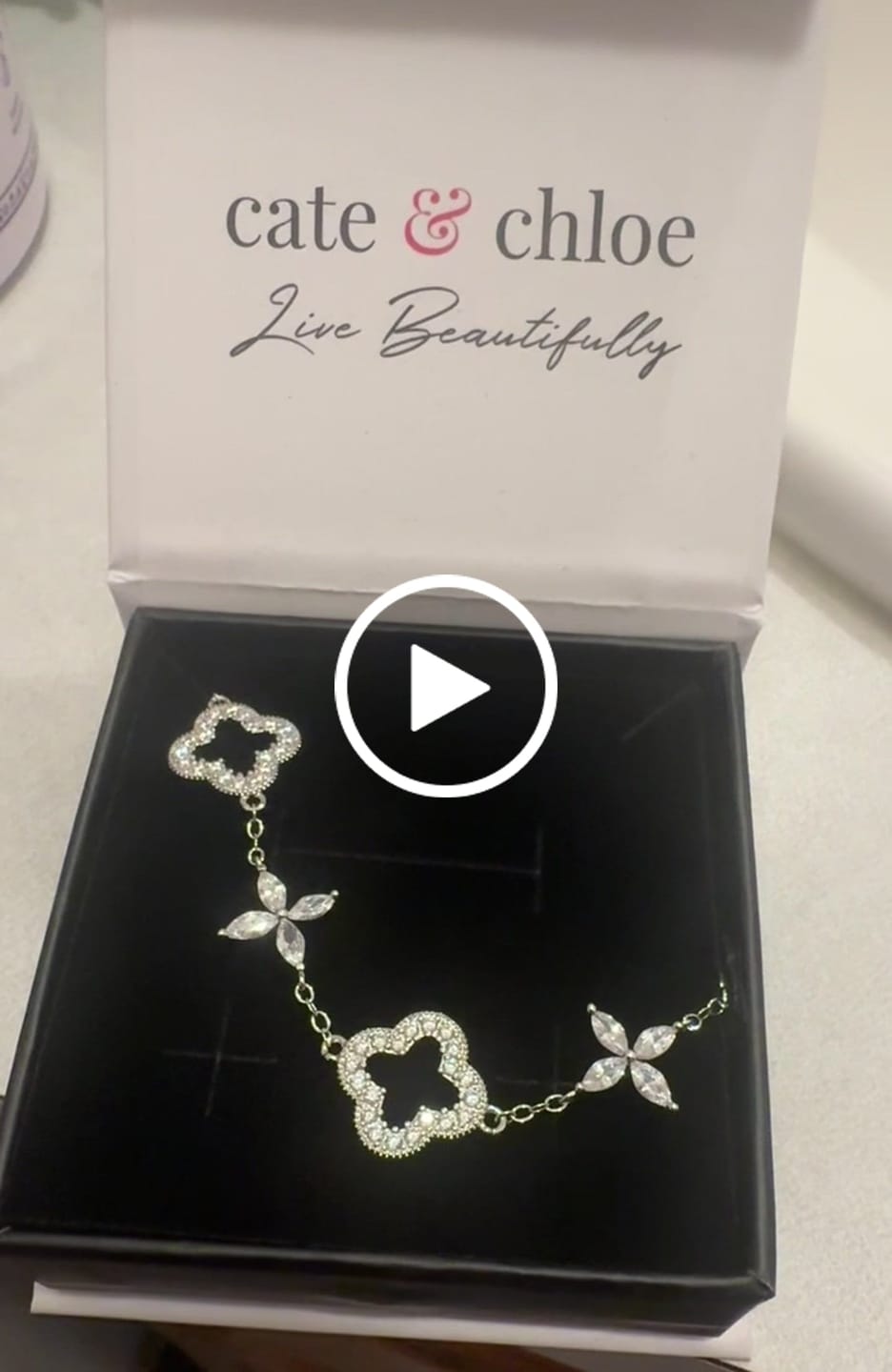 Customer video review of Samara 18k White Gold Plated Clover Station Bracelet with Swarovski Crystals