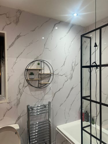 Customer photo review of Premium Carrara White Marble Gloss Shower Wall Panel – 1M x 2.4M