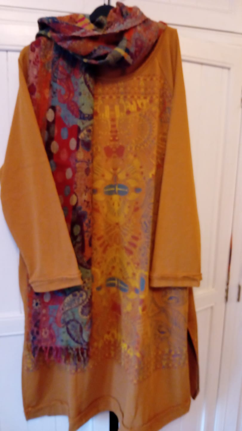 Customer photo review of Plus Size Women Autumn Ethnic Print O-Neck Loose Cotton Dress