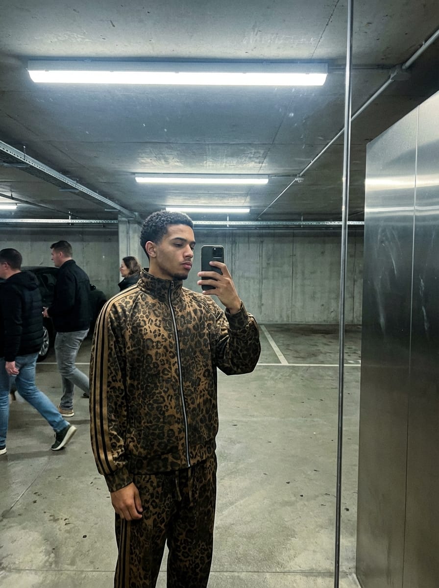 Customer photo review of French Terry Cheetah Print Suede Tracksuit - 2277