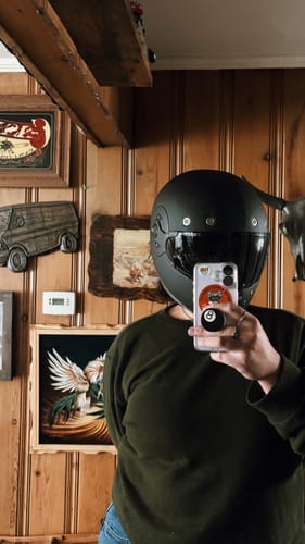Customer photo review of DOT Daytona Retro Full Face Motorcycle Helmet: Vintage Style for Men, Women, & Youth - Dull Black W/ Dull Black Accents