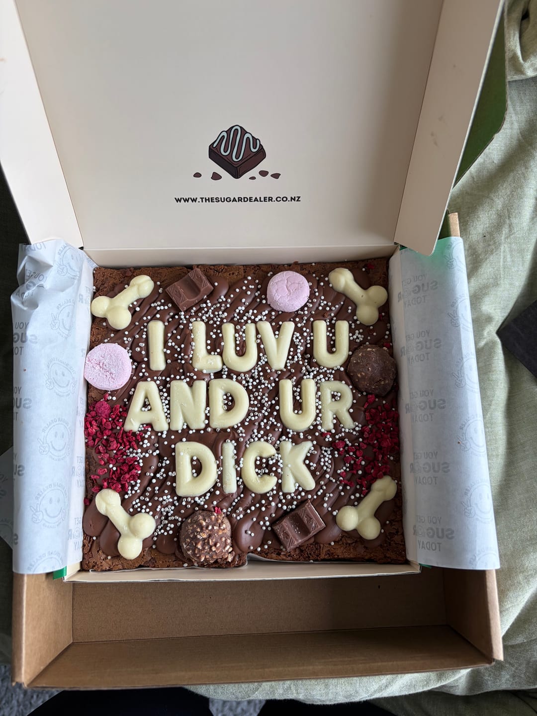 Customer photo review of Custom message dick brownie