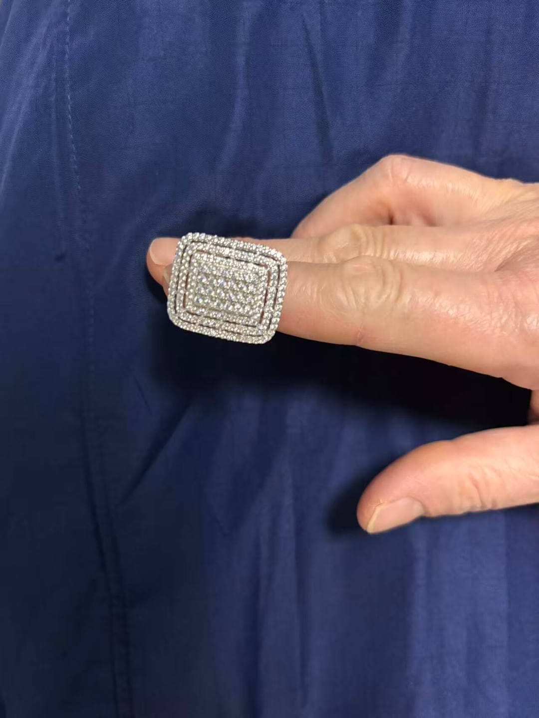 Customer photo review of Chunky Square Radiant Cluster • Bold 5ct Look Double Halo Multi-Row Iced Out Engagement Ring In Sterling Silver