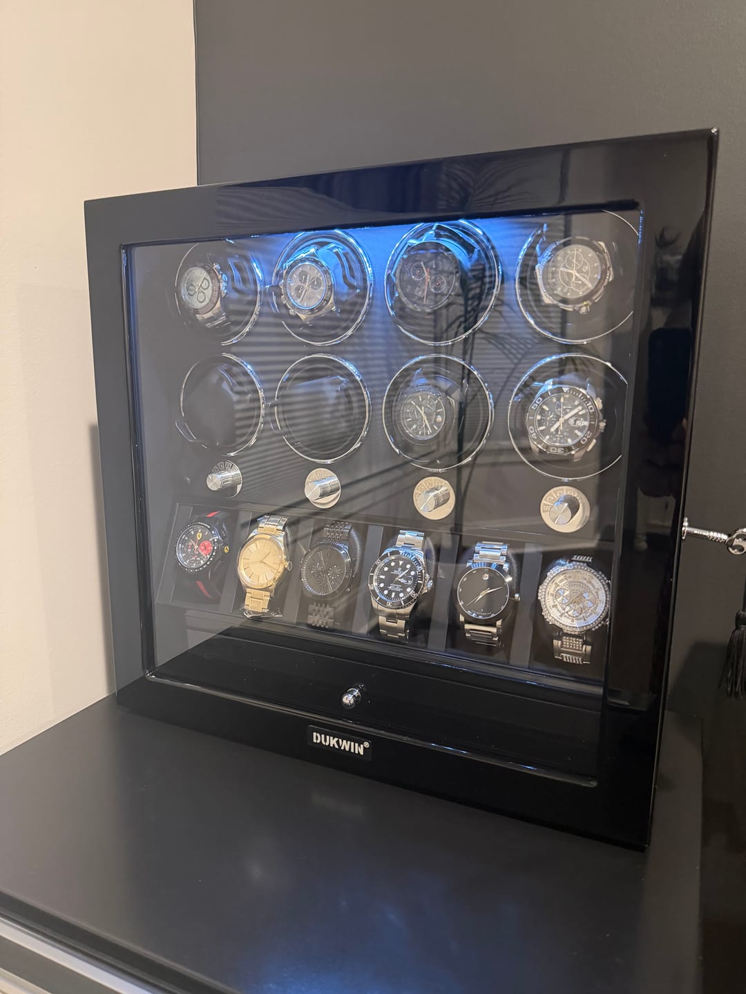 Customer photo review of 8 Watch Winders with Extra 6 Watch Display Storage and Jewelry Drawer