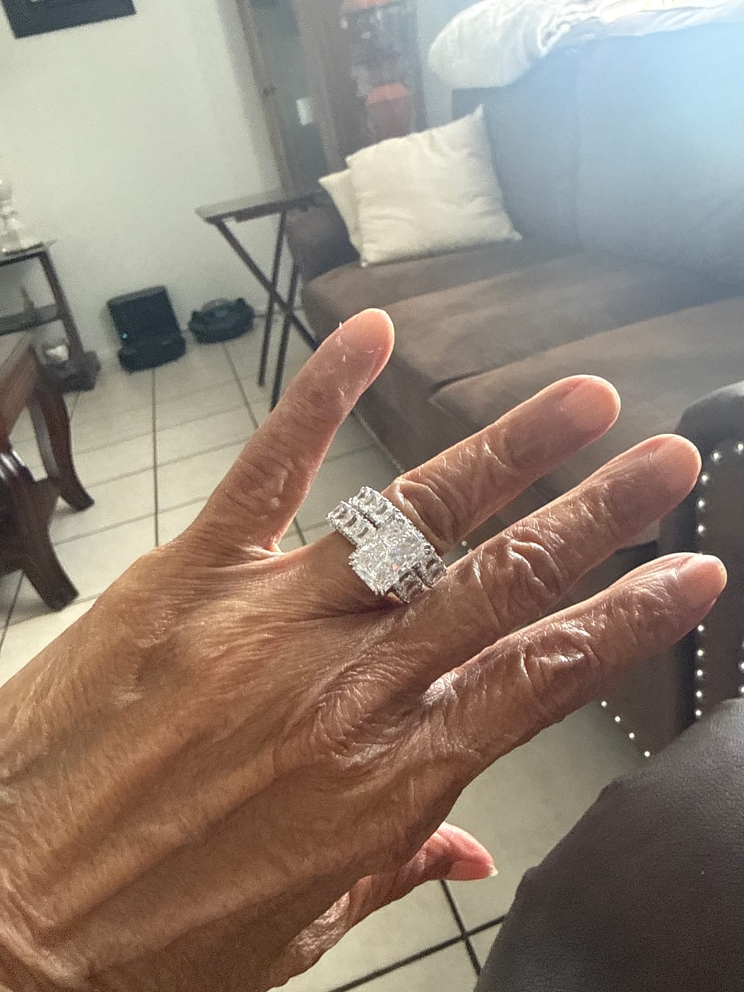 Customer photo review of Glistening-hued Radiant Cut 5.0ct Pave 925 Sterling Silver Wedding Ring Set