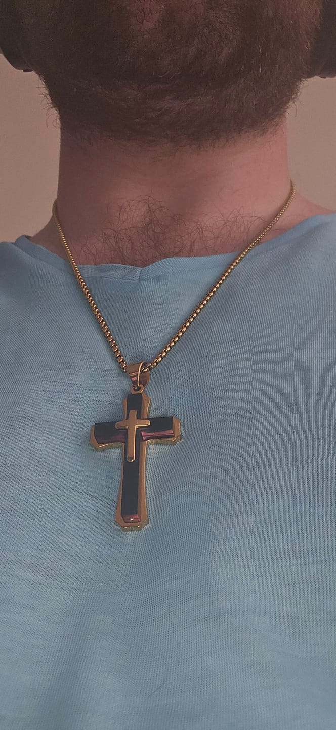 Customer photo review of Christianartworkshop Three-Layer Cross Necklace: Personalized Faith for Daily Days