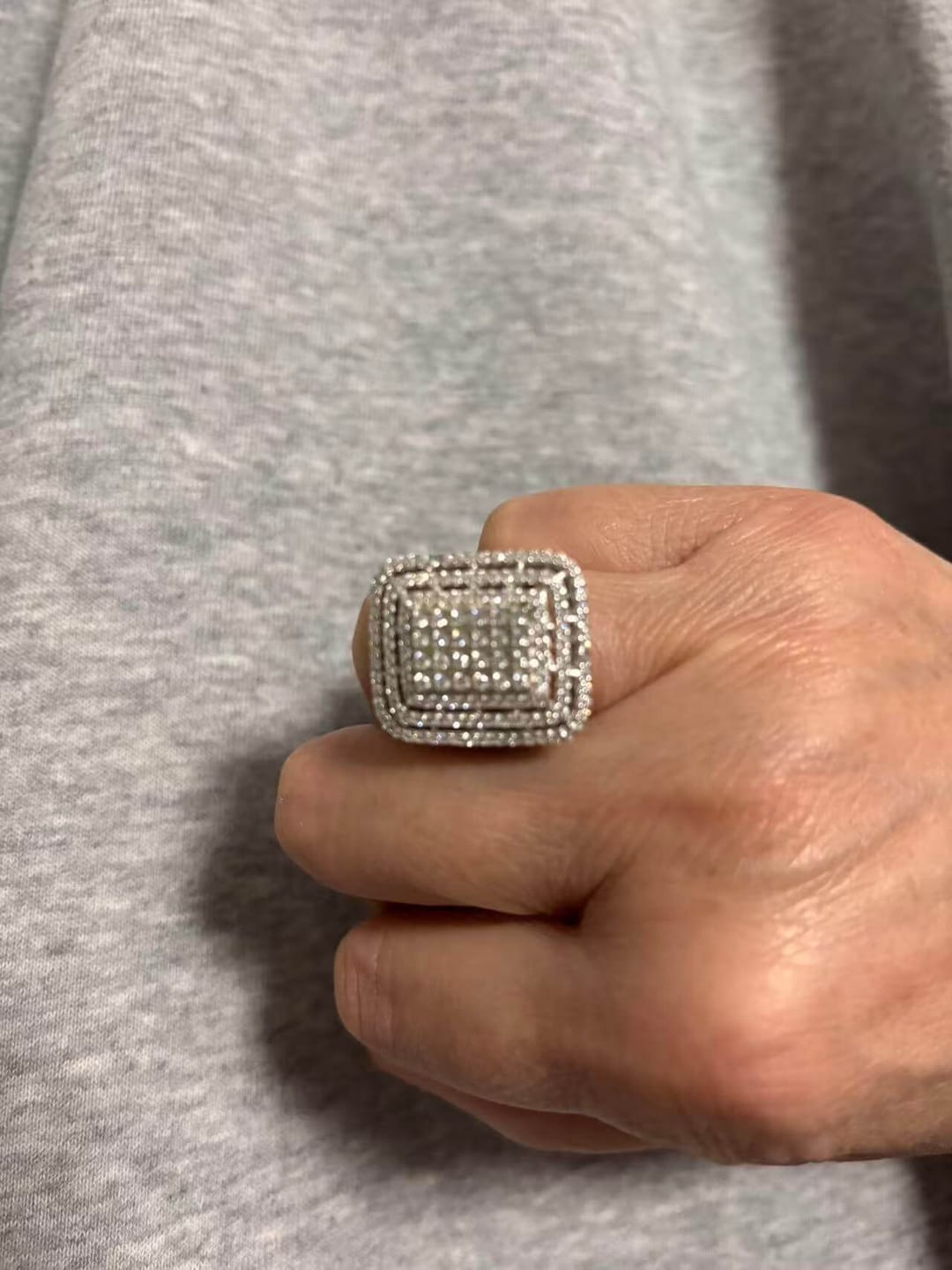 Customer photo review of Chunky Square Radiant Cluster • Bold 5ct Look Double Halo Multi-Row Iced Out Engagement Ring In Sterling Silver