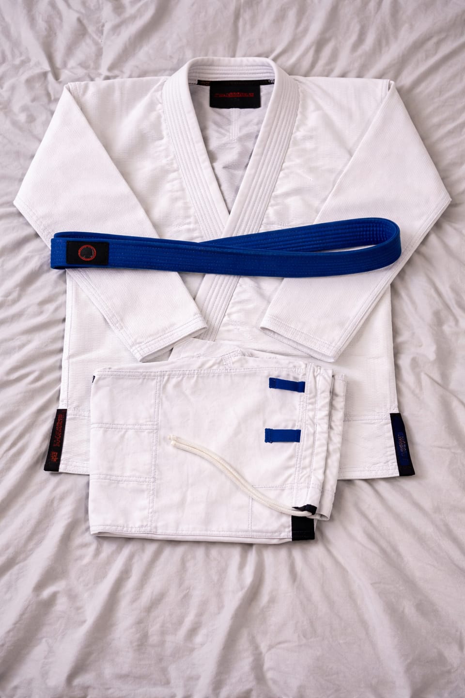 Customer photo review of Basic White with Blue threads  Jiu-Jitsu Gi