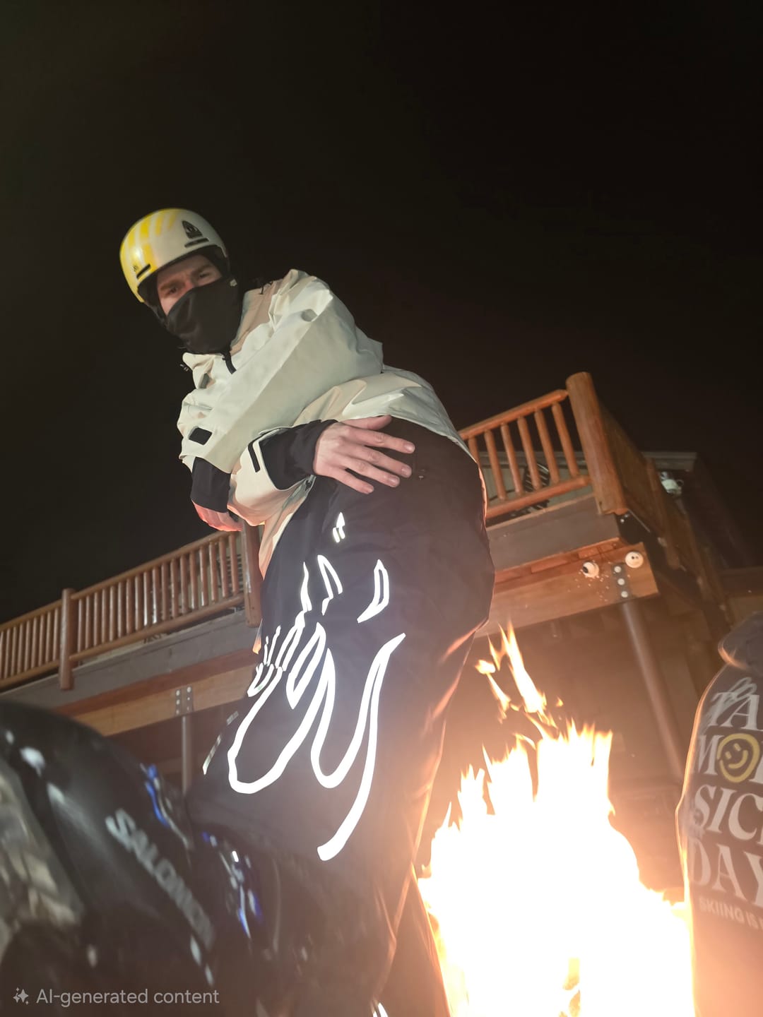 Customer photo review of Men's Black Reflective Flame Baggy Utility Snow Pants