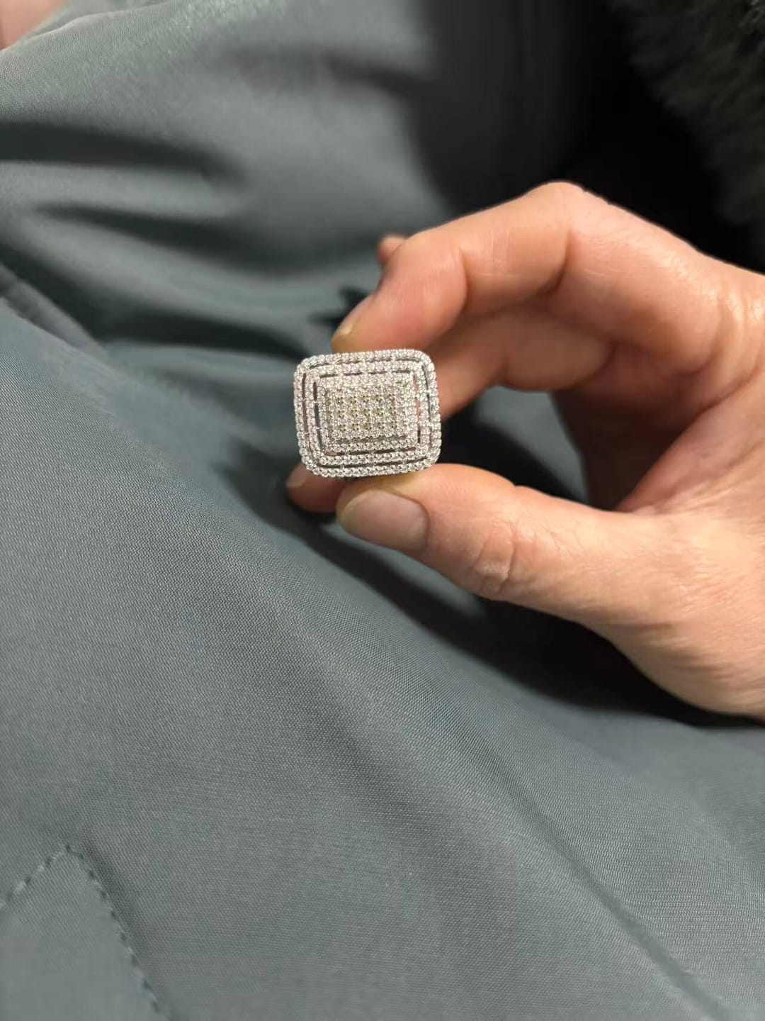 Customer photo review of Chunky Square Radiant Cluster • Bold 5ct Look Double Halo Multi-Row Iced Out Engagement Ring In Sterling Silver