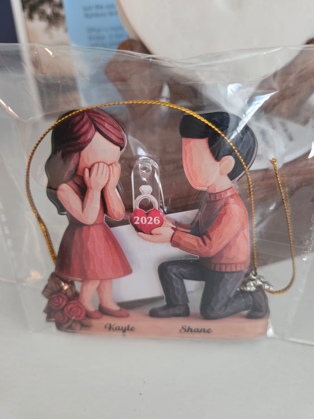 Customer photo review of Couple Marriage Proposal - Personalized Acrylic Ornament - Newly Engaged Gift, "She Said Yes!" Ornament, Just Engaged Gifts for Couples