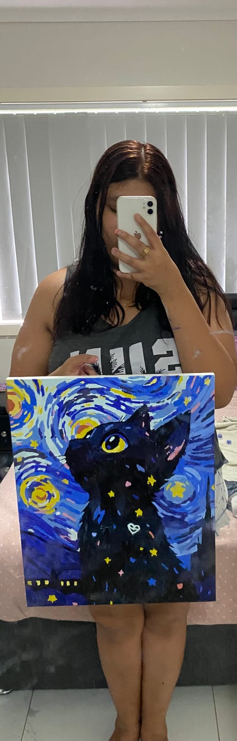 Customer photo review of Cat at the Starry Night | Paint by Number