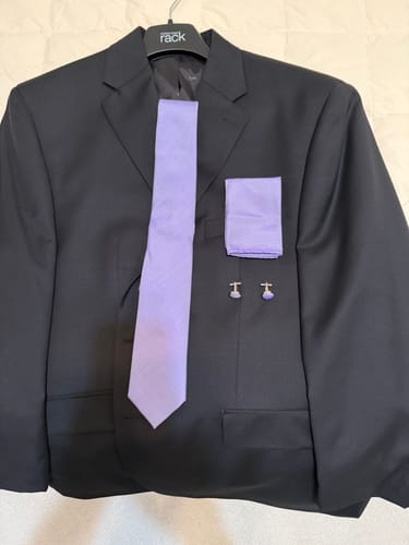 Customer photo review of Purple Solid Tie Pocket Square Cufflinks Set 8cm