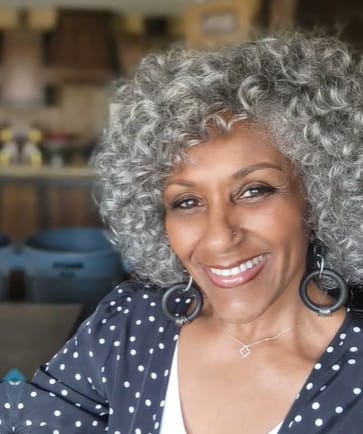 Customer photo review of Luvwin Salt And Pepper Defined Curls Wig With Bangs