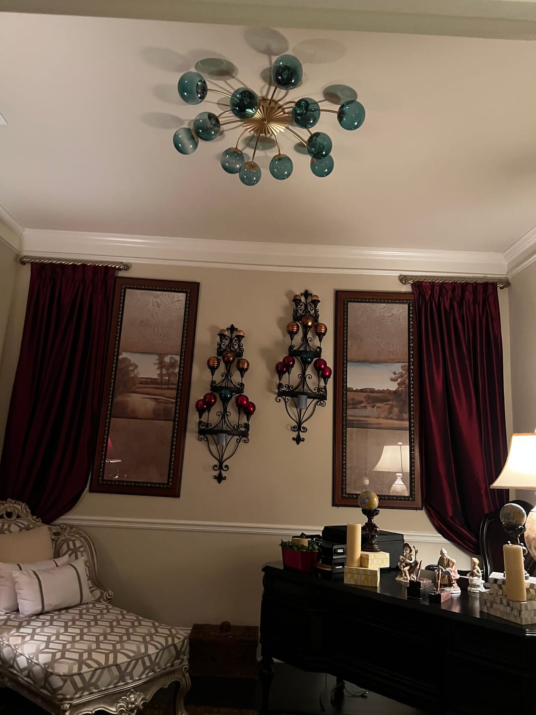 Customer photo review of Glam Bloom 12-Light Blue Glass Bubble Semi Flush Chandelier