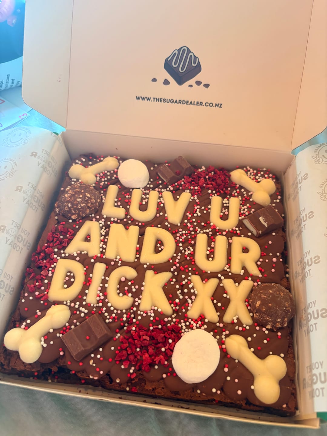 Customer photo review of Custom message dick brownie
