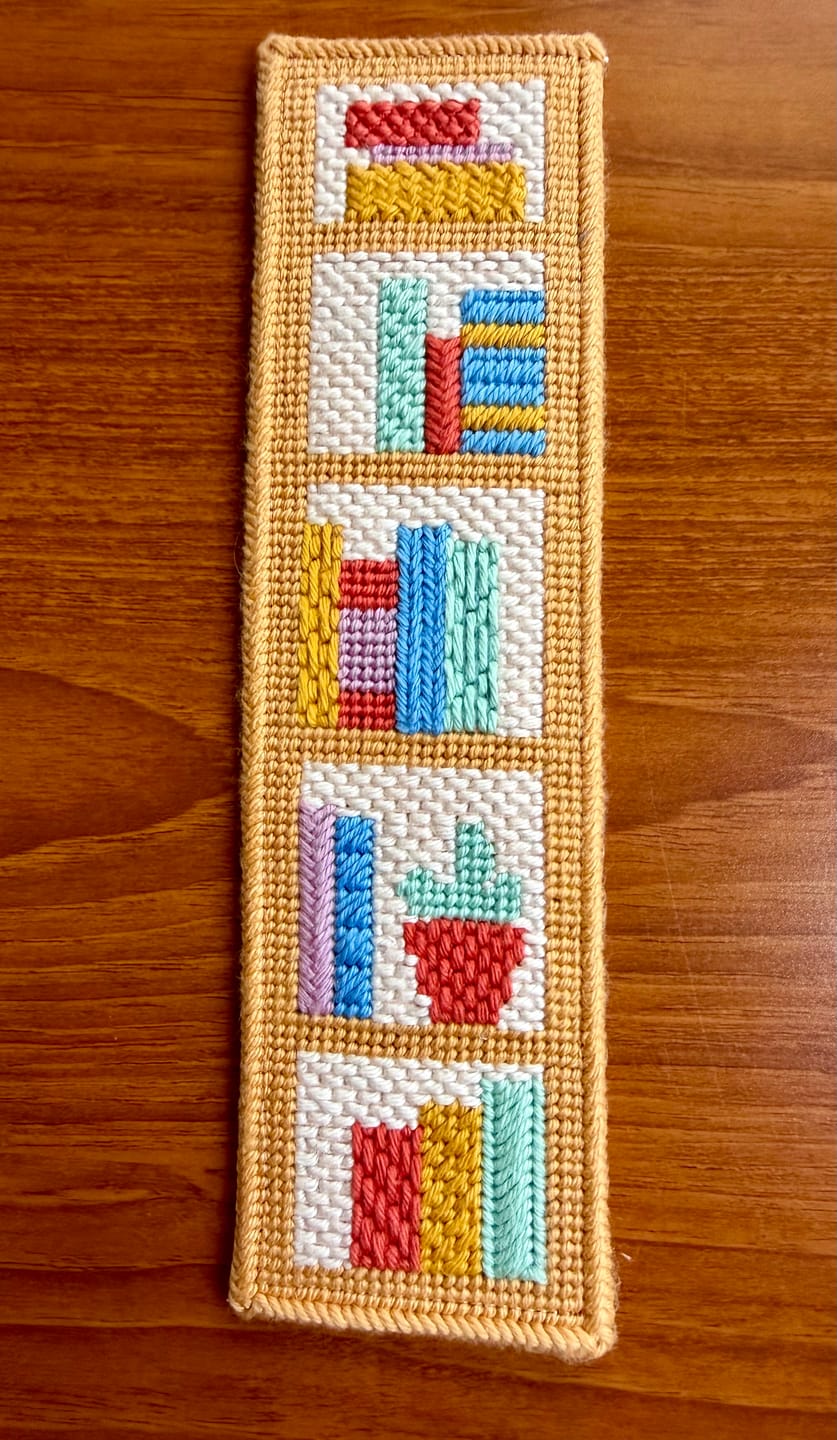 Customer photo review of Bookshelf Wealth Bookmark Needlepoint Kit